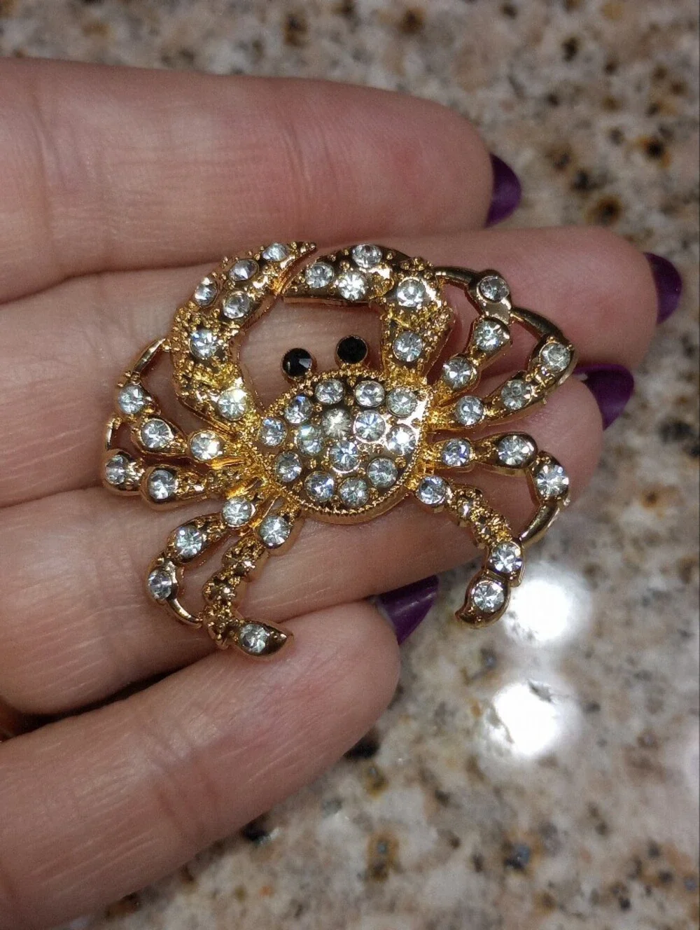 Gold-Tone Crystal Crab Brooch